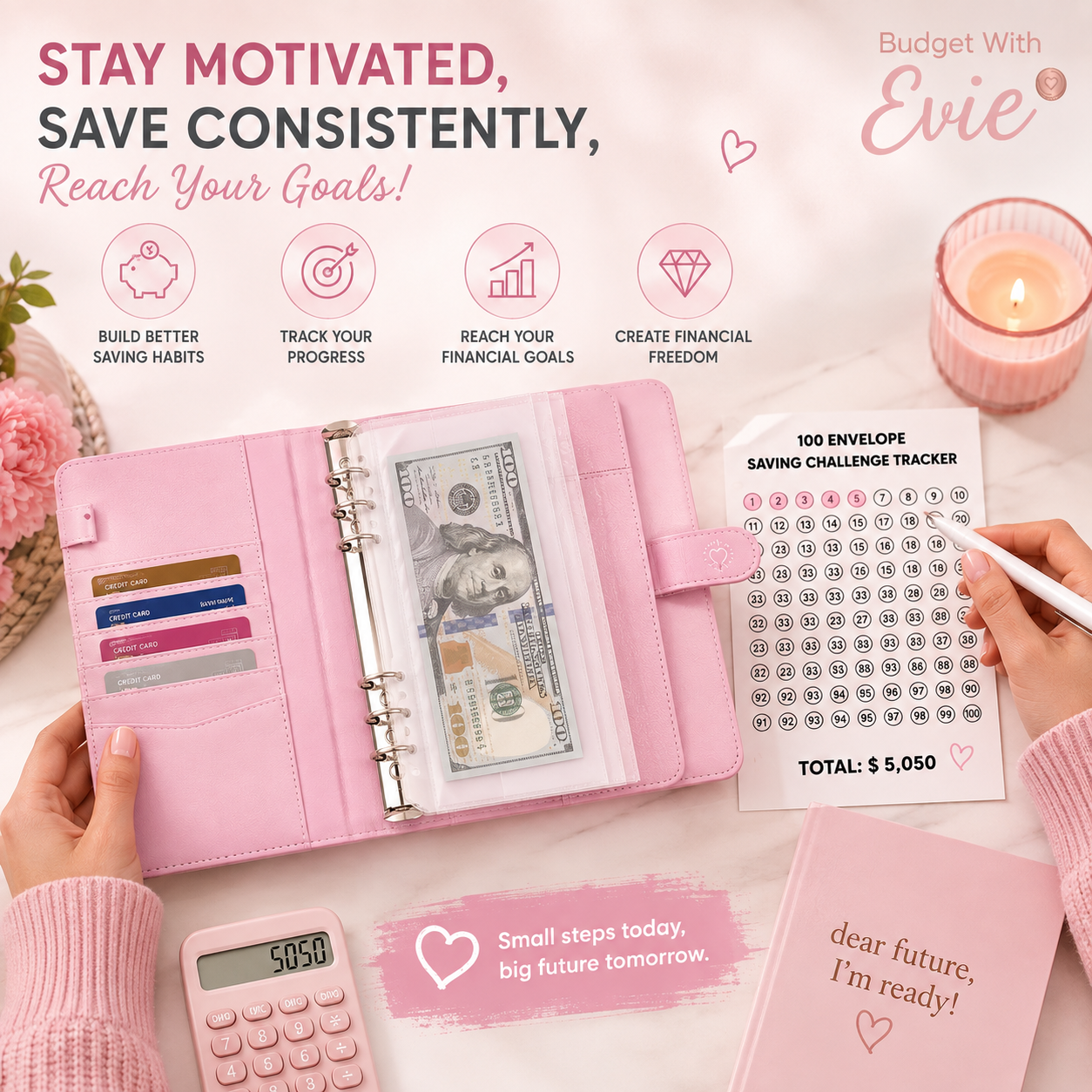 Gifts with Evie™ 100 Envelope Saving Challenge Binder