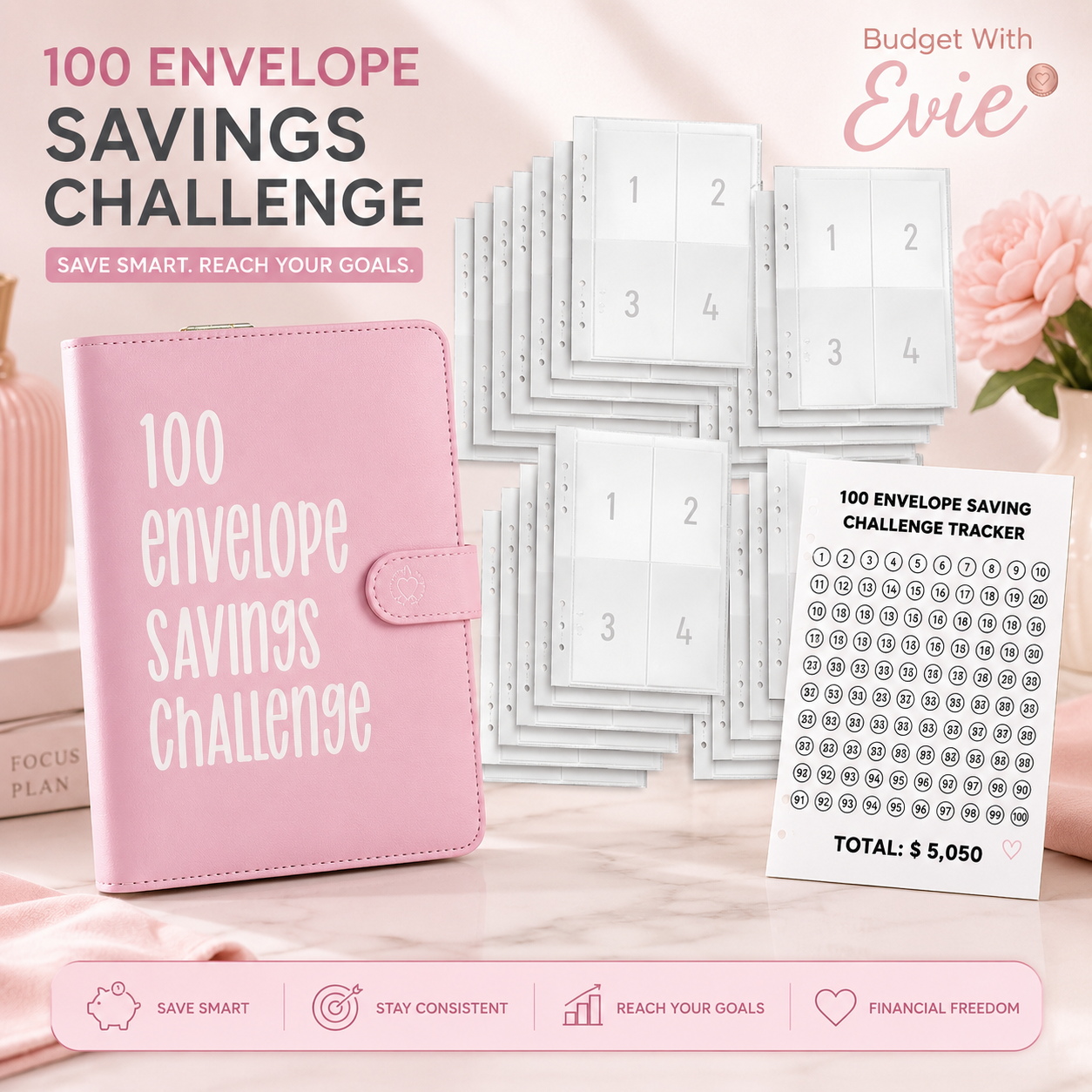 Gifts with Evie™ 100 Envelope Saving Challenge Binder